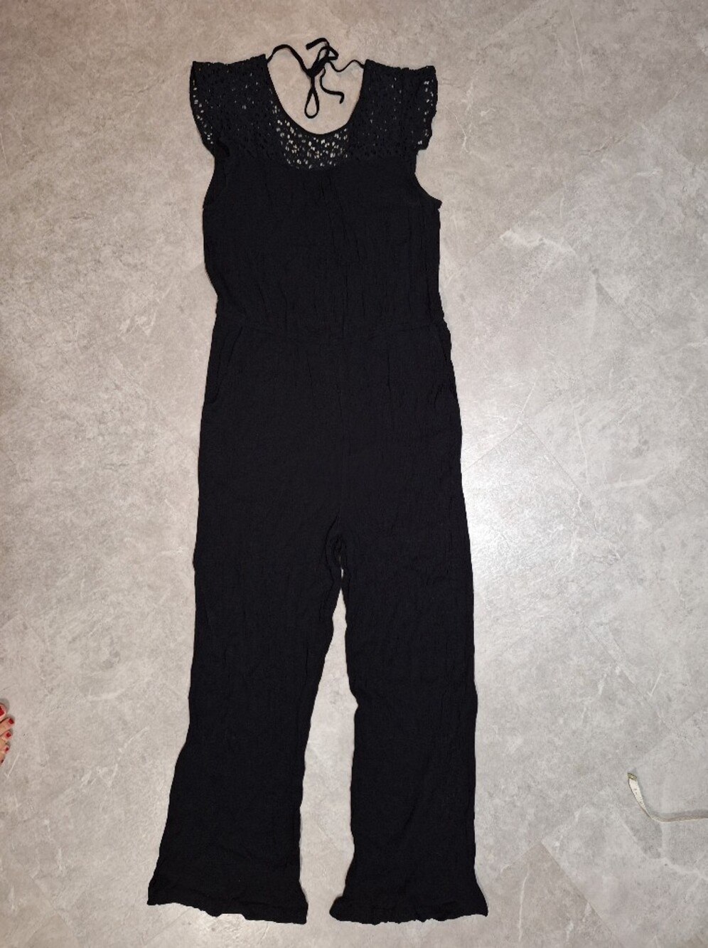 Reitmans Signature Black Crochet-Yoke One-Piece Jumpsuit Size XL